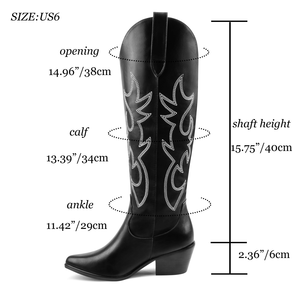 6cm/2.36 inch Embroidered Western Cowboy Pointed Toe Pull-On Fashion Classic Matte Boots