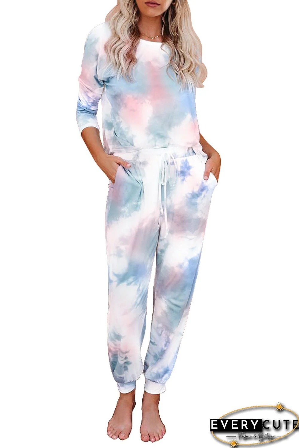 Multicolor Tie Dye Knit Long Sleeve Joggers Set