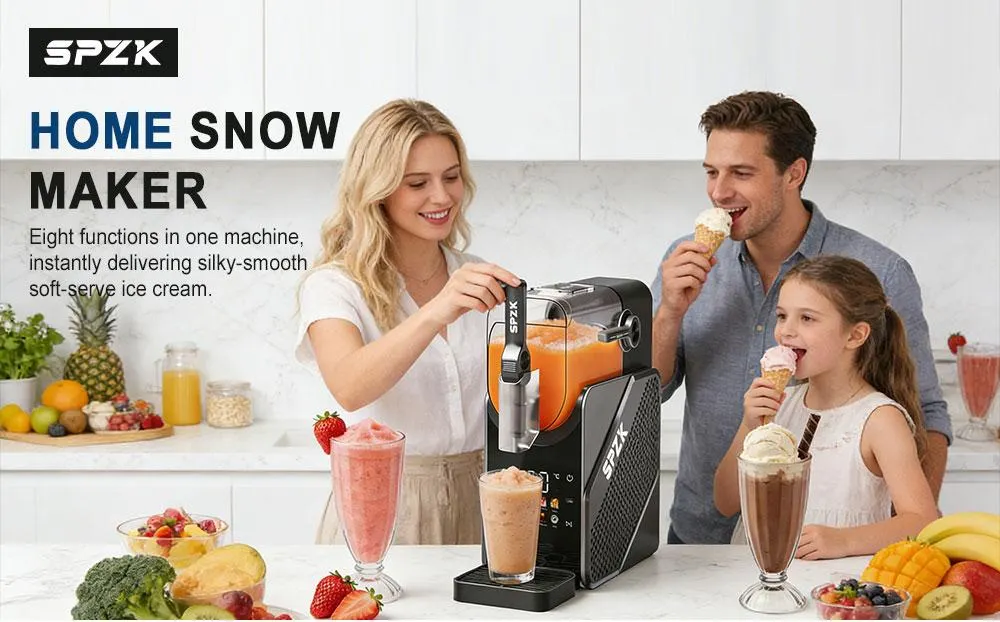 SPZTJK Slushie Machine & Soft Serve Maker | Colour Touch Screen, Real-Time Temp Display, Powerful Compressor, 7 Presets, Auto-Clean, 24hr Keep Cold for Home, Café & Small Business
