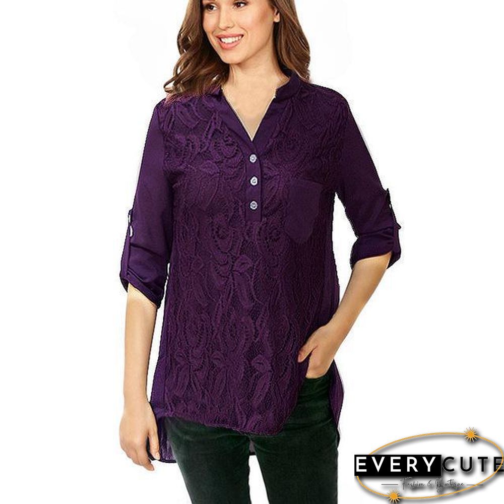 Lace Chiffon Blouses Shirts Women Casual Long Sleeve Tops Plus Size Blouses