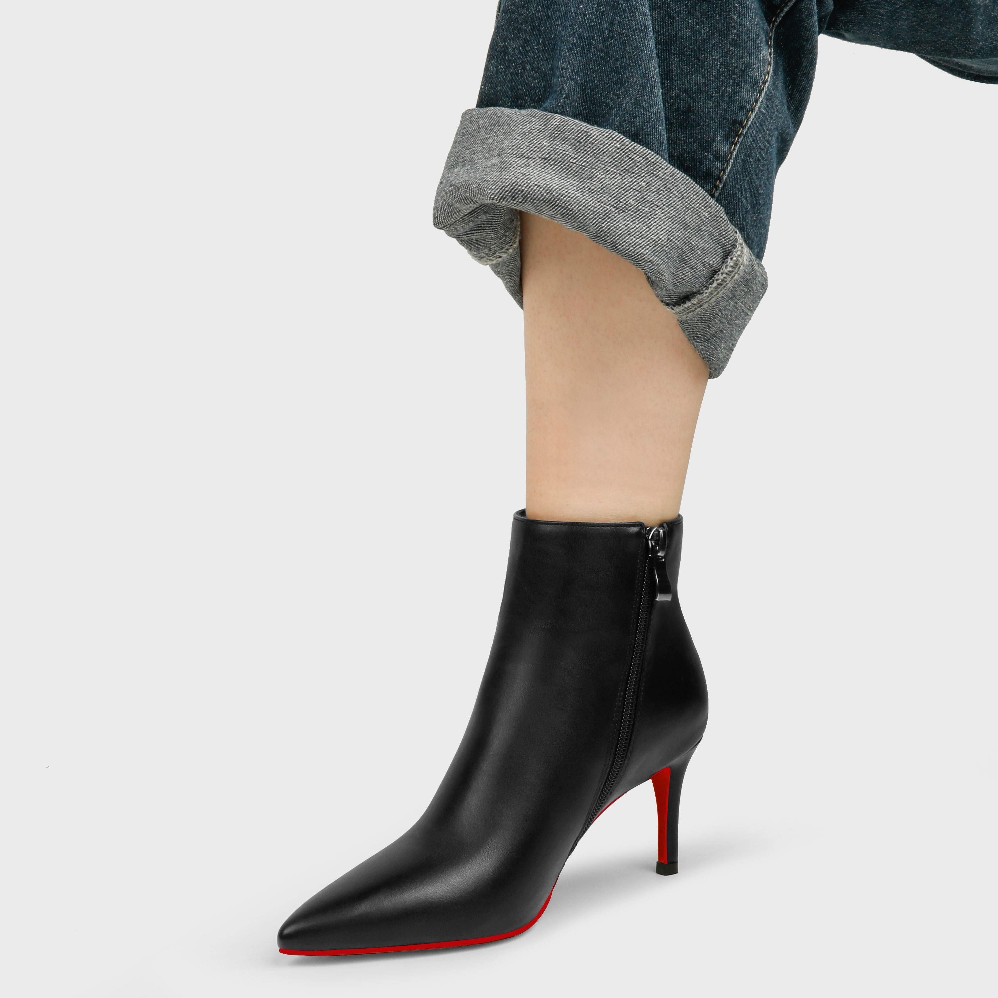 60mm Women's Ankle Boots Closed Pointed Toe Red Bottom Stilettos Booties-vocosishoes