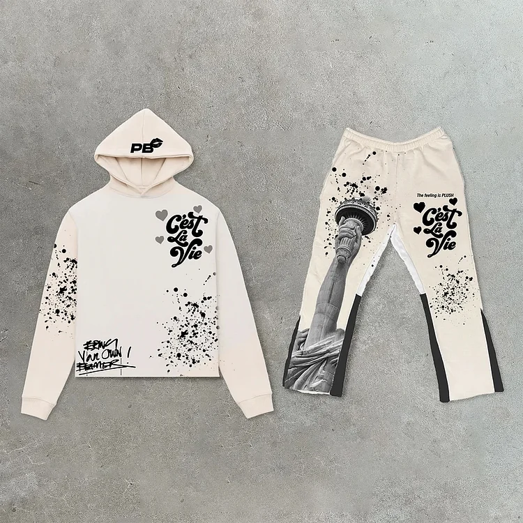 Personalized Statue of Liberty Hip Hop Hoodie & Flared Trousers Two Piece Set