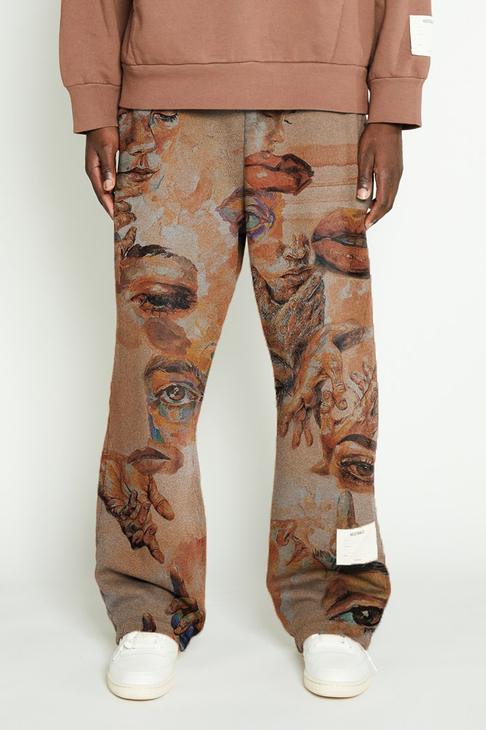 Vintage printed personality loose straight-leg pants