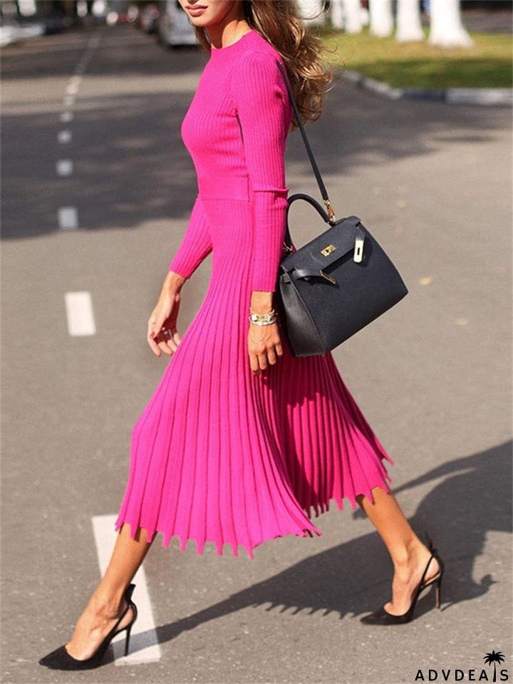 European American Female Autumn Winter Mid-length sweater Dress