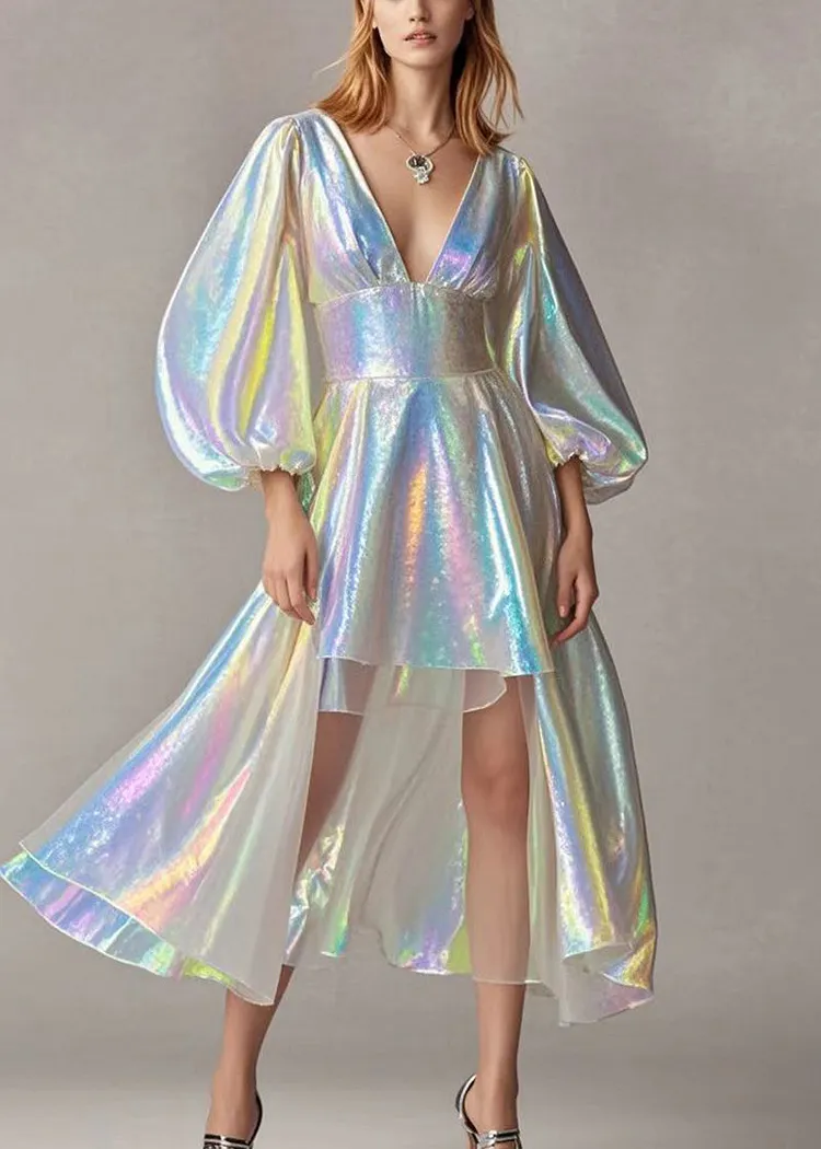 Elegant White Deep V-Neck Pearl Rhinestone Bow A-Line Birthday Party Homecoming Dress cc4411