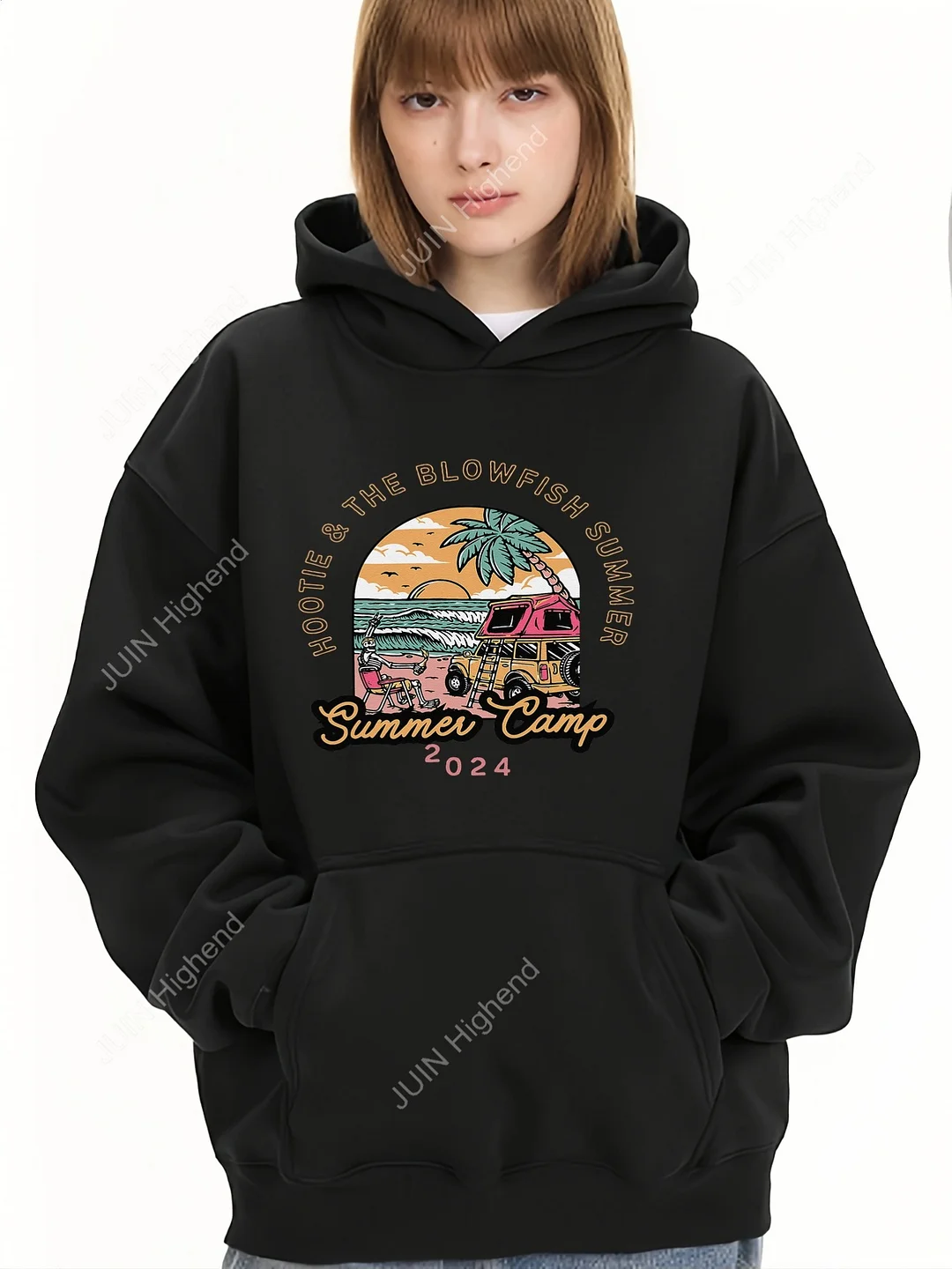 Women's Hootie & The Blowfish Summer Camp 2024 Hoodie - Vintage Trucks & Palm Trees Graphic Sweatshirt, Lightweight Pullover Hoodie With Drawstring Hood, All-Season Concert & Festival Merchandise For Camping,, - Official Tour Gift, Outdoor, Retro Design | IFYHOME