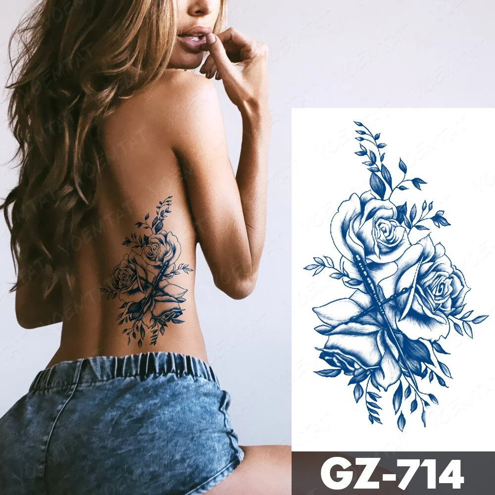 Sdrawing Juice Lasting Ink Waterproof Temporary Tattoo Sticker Genipin Herbal Tatoo Women Body Art Fake Tatto Snake Flower