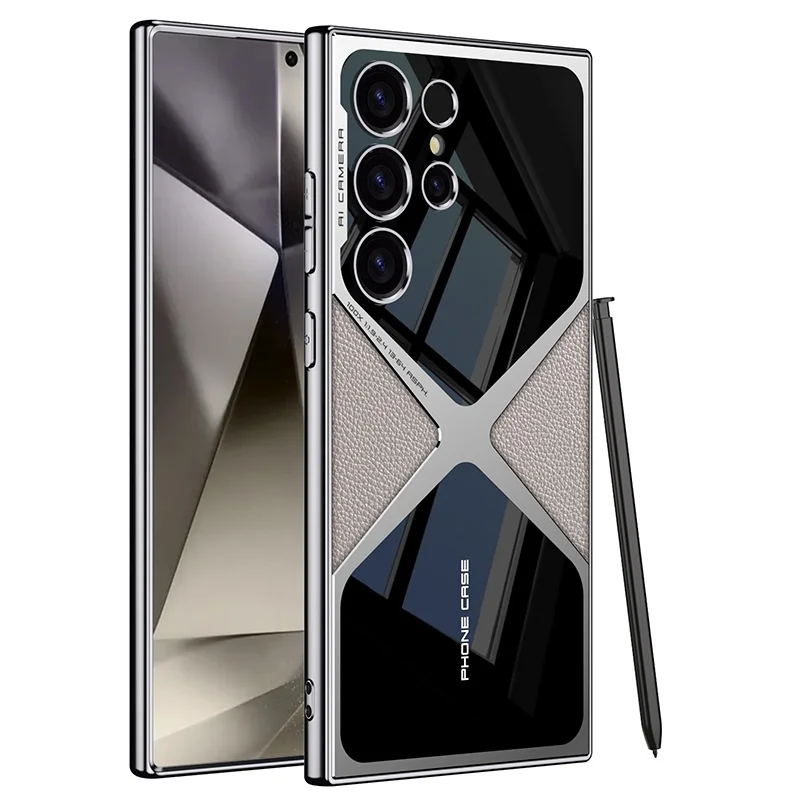 Suitable for Samsung S24/23 electroplated plain leather mobile phone case