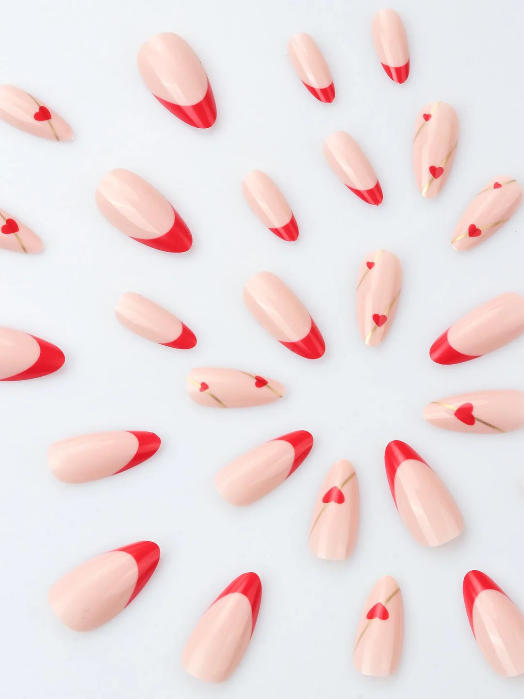 Churchf Long Almond Nail Red French Love Gold Edge Nail Patch Fake Nail Nails