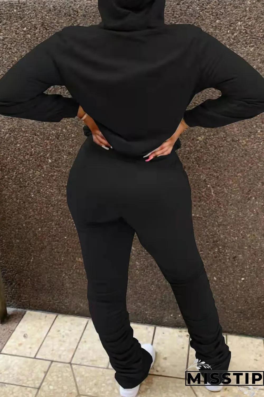 Red Fashion Casual Letter Print Fold Hooded Collar Long Sleeve Two Pieces