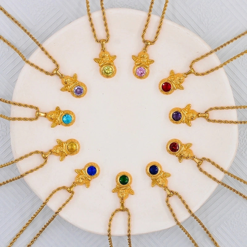 Retro Round Stainless Steel Titanium Steel Plating Gold Plated Pendant Necklace