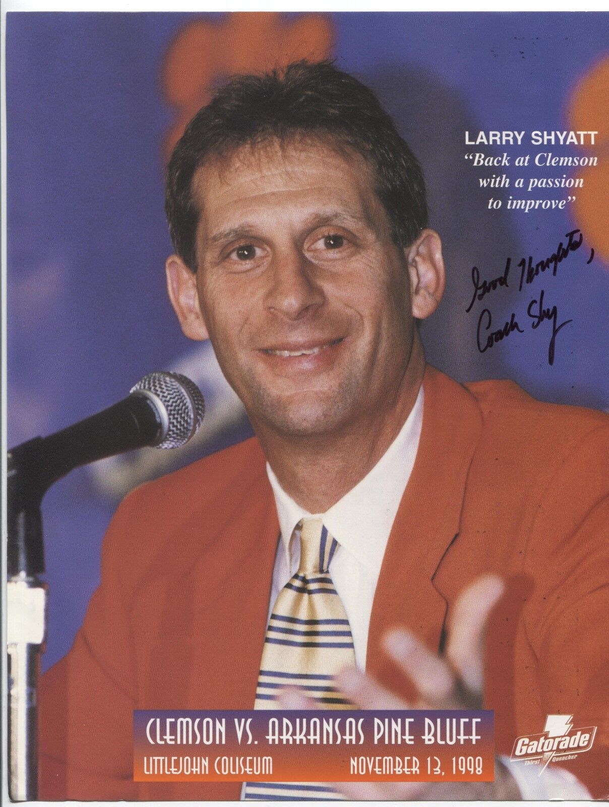 Larry Shyatt Signed 8.5 x 11 Photo Poster painting College NCAA Basketball Coach Autographed