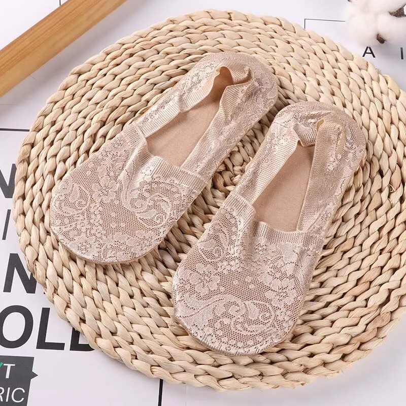 New Transparent Short Lace Socks Women Flower Short Antiskid Invisible Breathable Silicone Ankle Socks Summer Hollow Out Sox