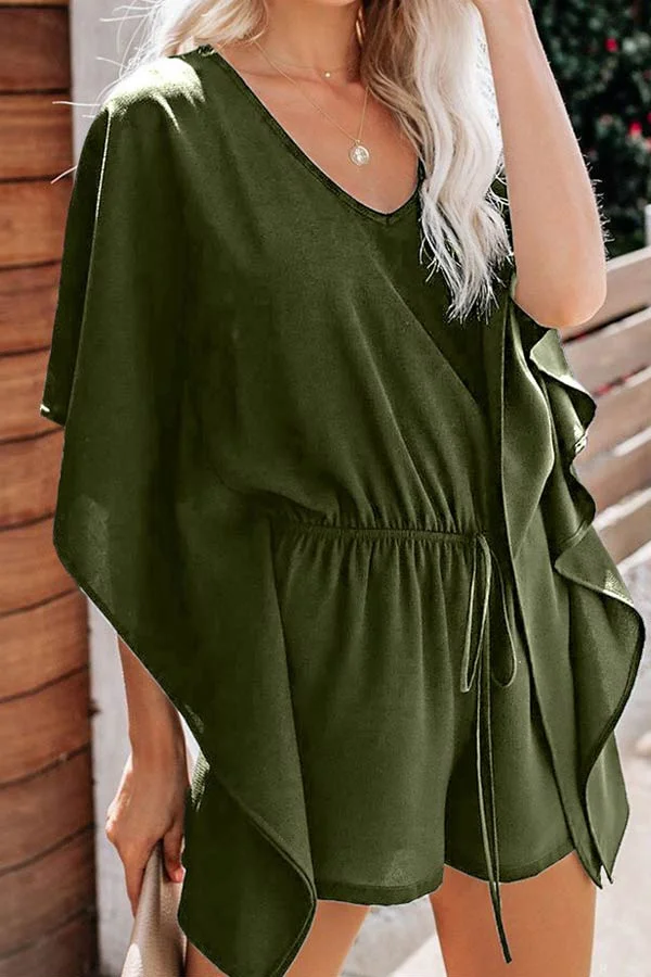 Fashion Casual Solid Color Lace Up Romper