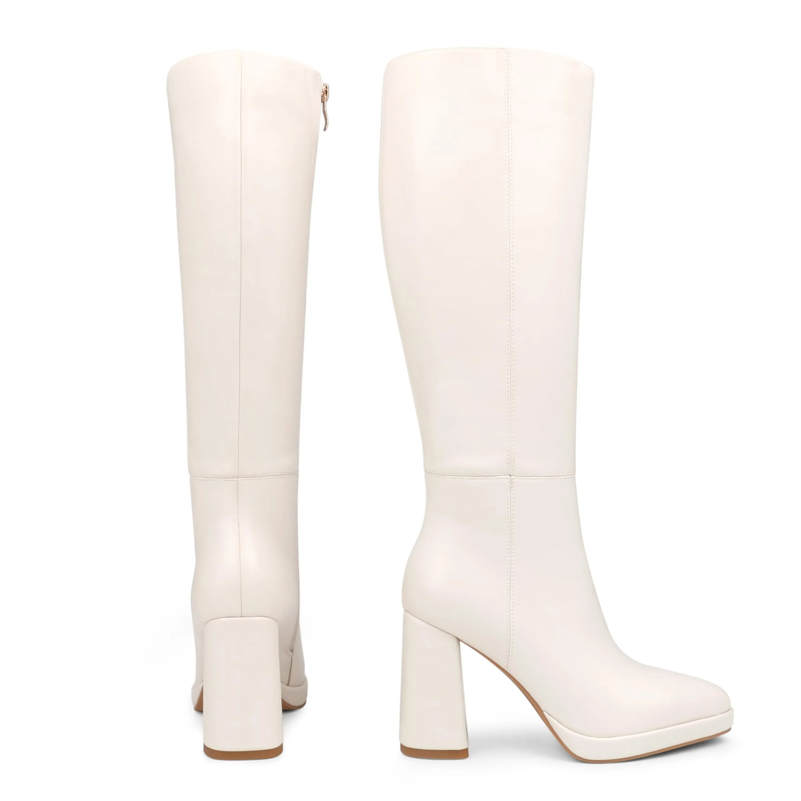 Women's Square-Toe Knee-High Boots with Platform and Block Heels