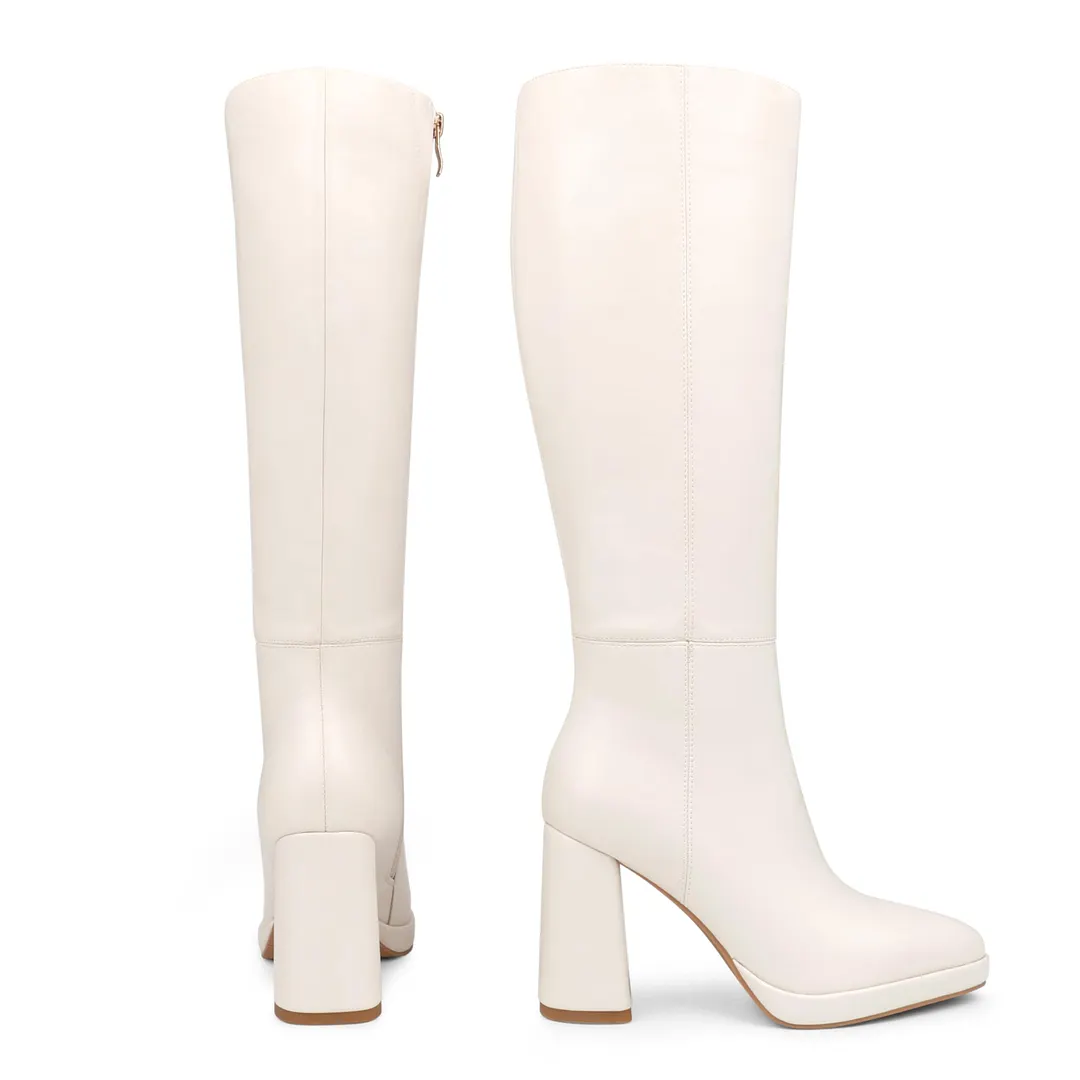 Women's Square-Toe Knee-High Boots with Platform and Block Heels