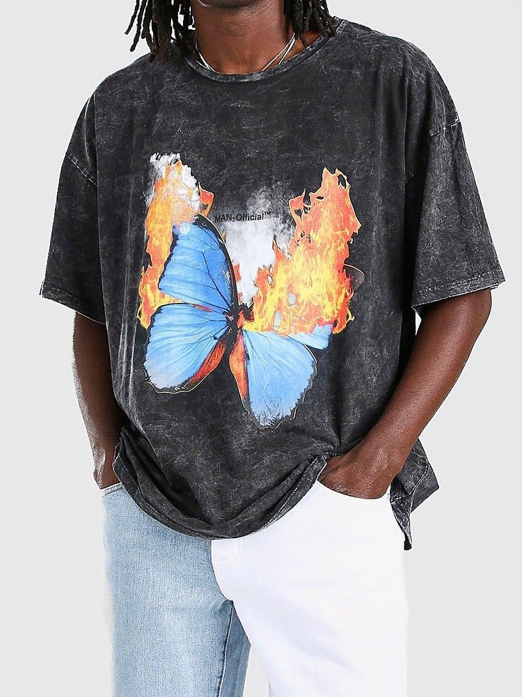 Mens Vintage round neck printed short-sleeved t-shirts