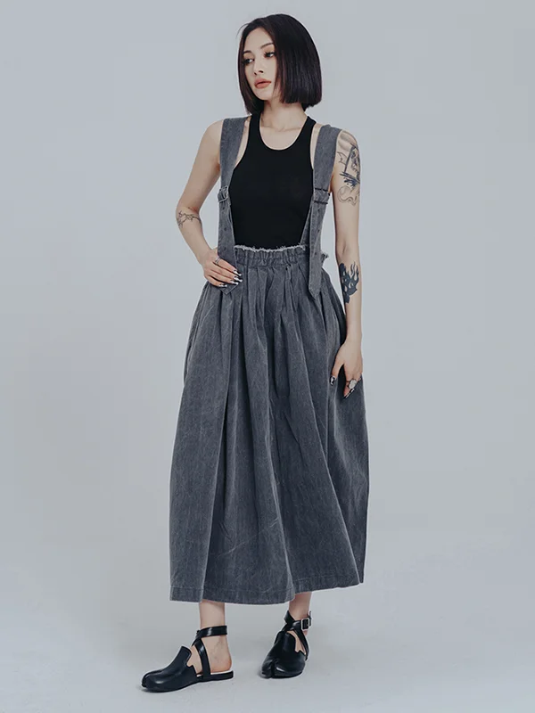 Stylish Roomy Pleated Split-Joint Gray Skirt