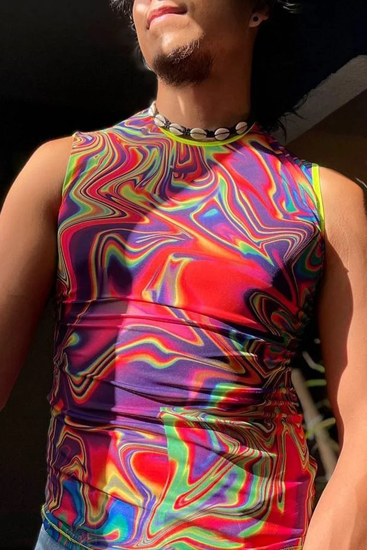 Rainbow Water Ripples Stretchy Bodycon Tank Top