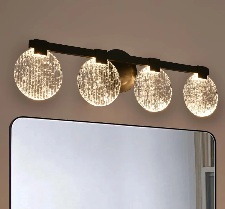 24W Modern LED Bathroom Lighting Fixtures 30 Inch 4 Light Dimmable LED Vanity Lights for Bathroom Black Bath Light Bar Restroom Lighting Fixture (Warm Light 3000K)