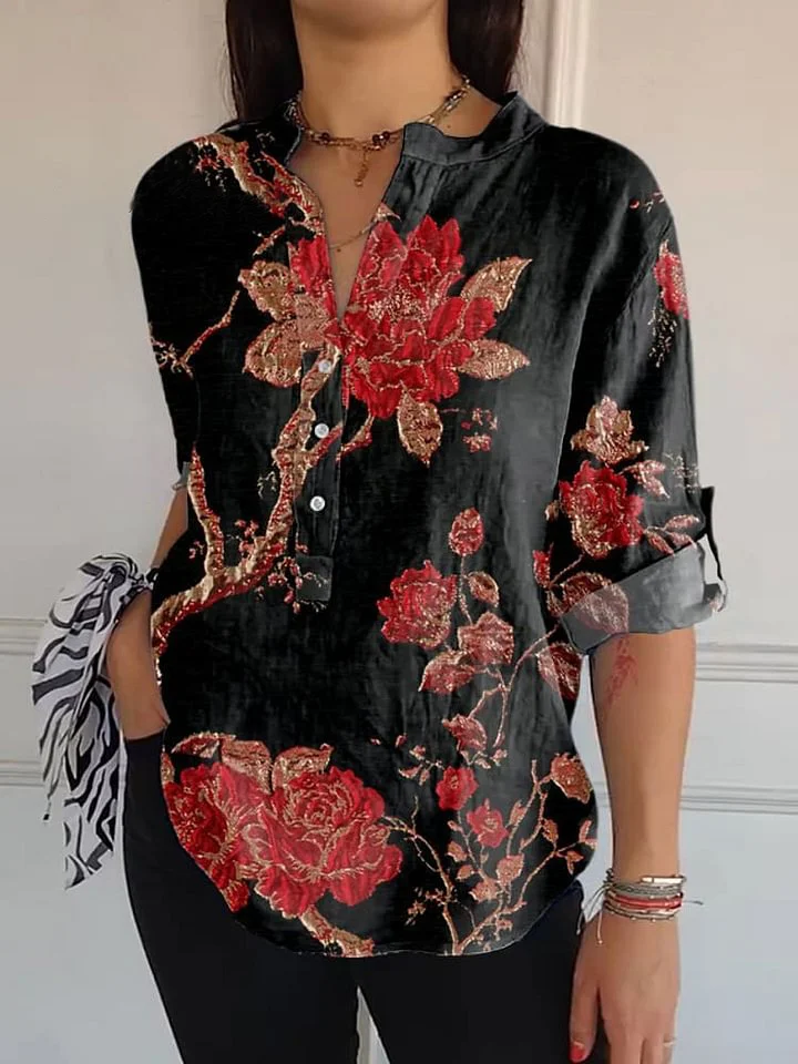 Women's  Flowers  Art Print Casual Long Sleeve Comfortable Cotton Shirt