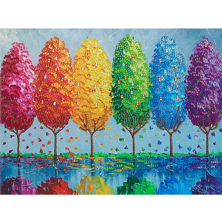 Colorful Tree 40*30CM(Canvas) Beautiful Special Shaped Drill Diamond Painting gbfke