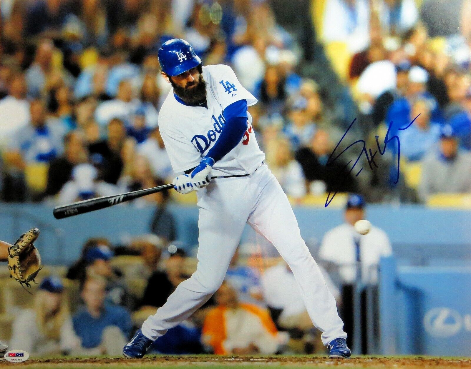 Scott Van Slyke Signed Autographed 16X20 Photo Poster painting Dodgers Beard Swinging PSA/DNA