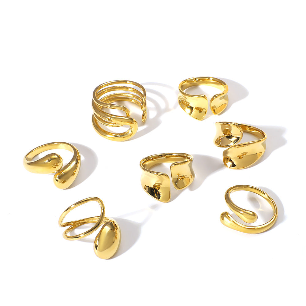 2025 New Trend Water Drop Shaped Geometric Smooth Stainless Steel Open Titanium Steel Ring Ring For Women