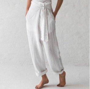 Women's Cotton Linen Solid Color High Waist Pants