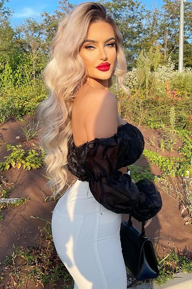 Black Organza Sleeve Crop Top- Halima Katch Me