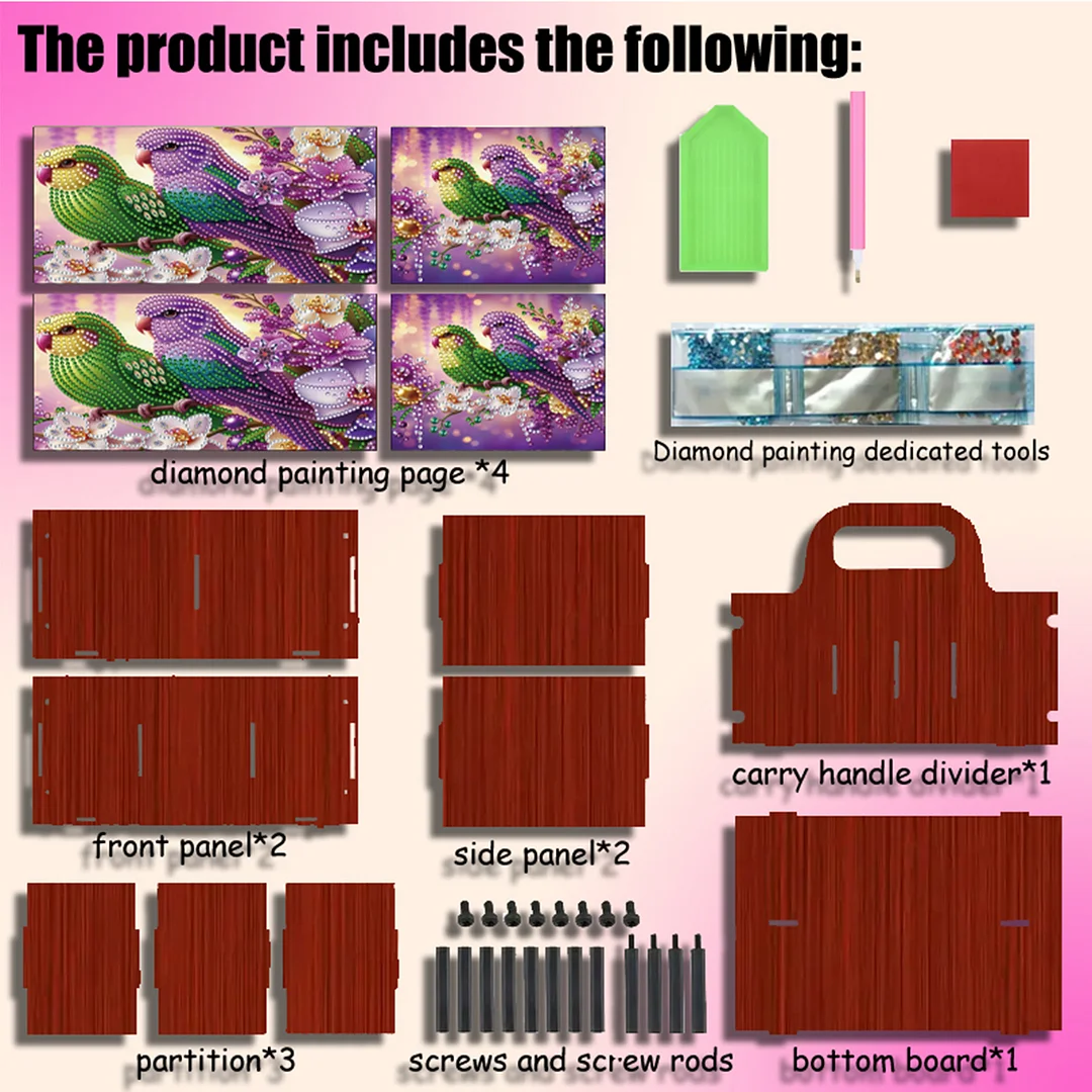 Completed Diamond Art Handmade Wooden Storage Box for Desktop Decor (Birdie B)