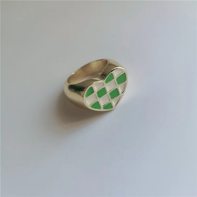 Heart Checkerboard Smiley Open Ring KERENTILA