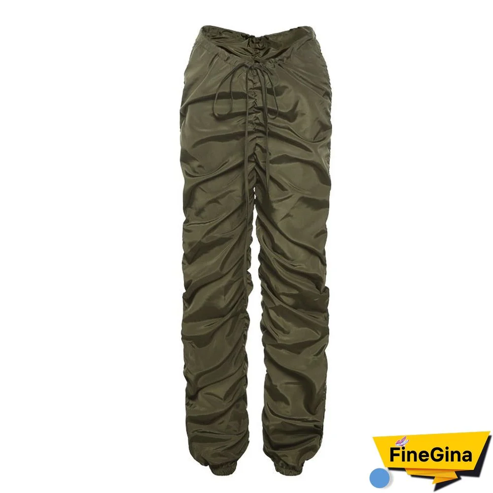 Stacked Mid Waist Harem Pants Women Hipster Casual Lace Up Hip Hop Jogger Fitness Trousers Autumn Street Sweatpants