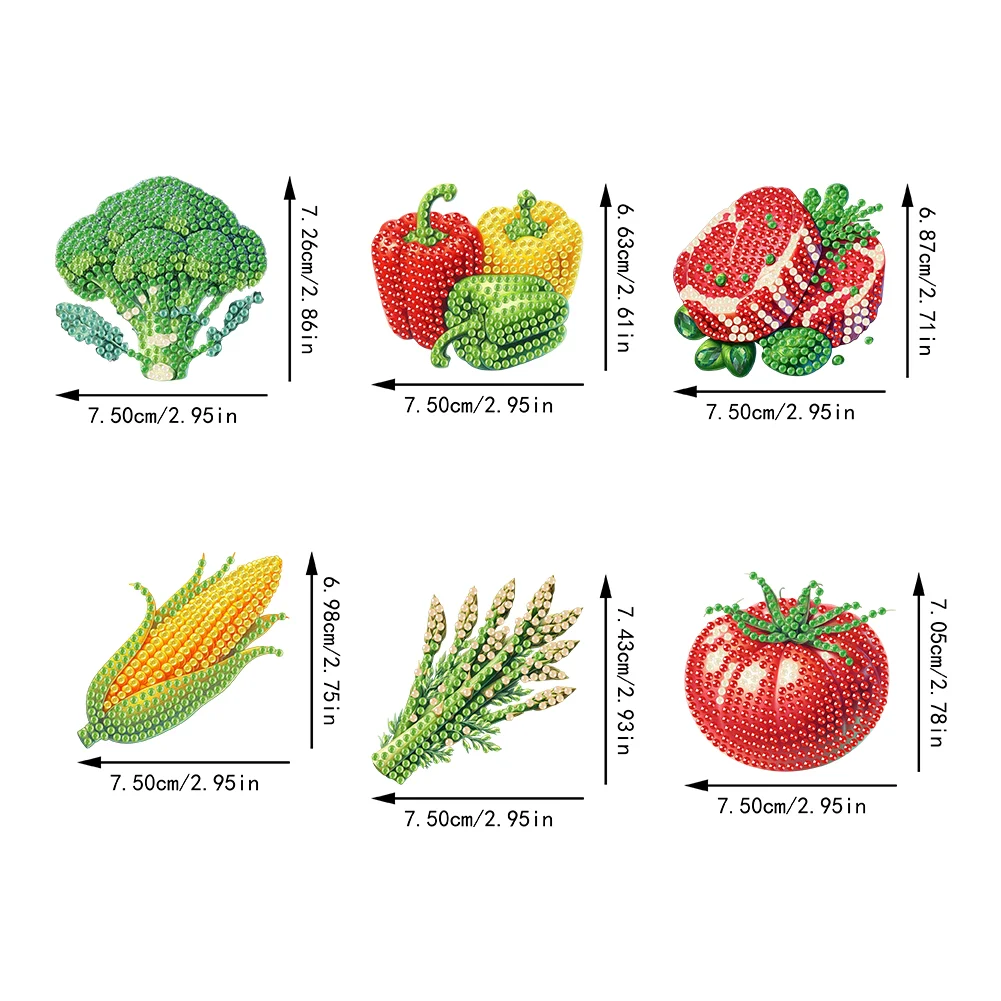 6Pcs Acrylic Vegetables Diamond Art Fridge Magnet for Car Mailbox Decor
