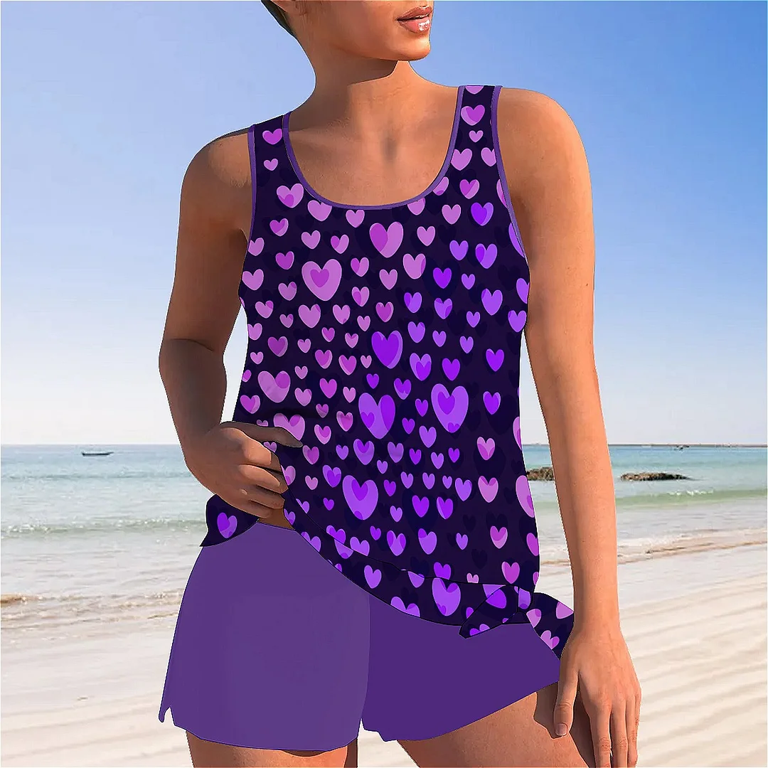 Bowknot Heart,Love,Valentine's Day Mid Waisted Tankini Set - Plus Size Available