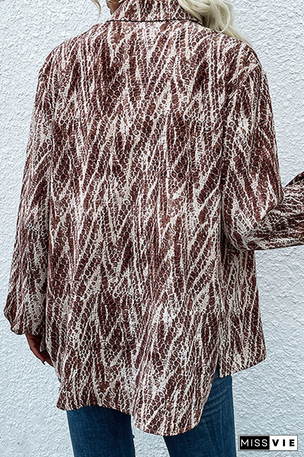 Casual Street Print Buckle Turndown Collar Tops