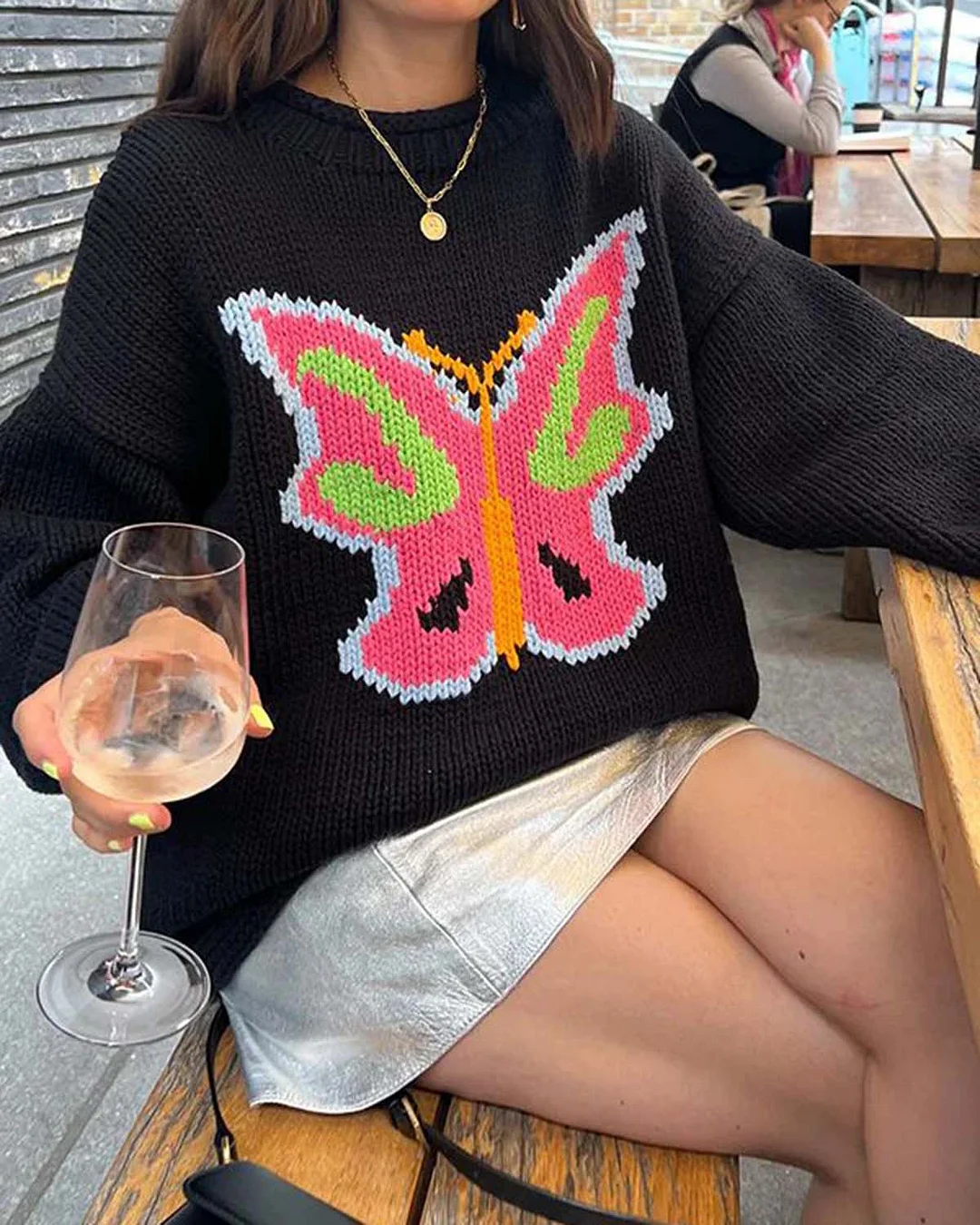 BUTTERFLY SMILEY PRINT SWEATER f007