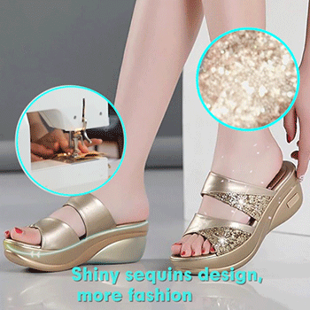 Summer Glitter Pu Wedge Platform Comfortable Sandals for Women (5.5,  Silver) : : Fashion