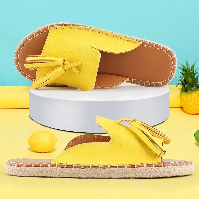 Flat Sandals women Fashion Fringe Designer Slides Summer shoes for Ladies Plus size 41 Female Handmade Shoes Holidays Leopard