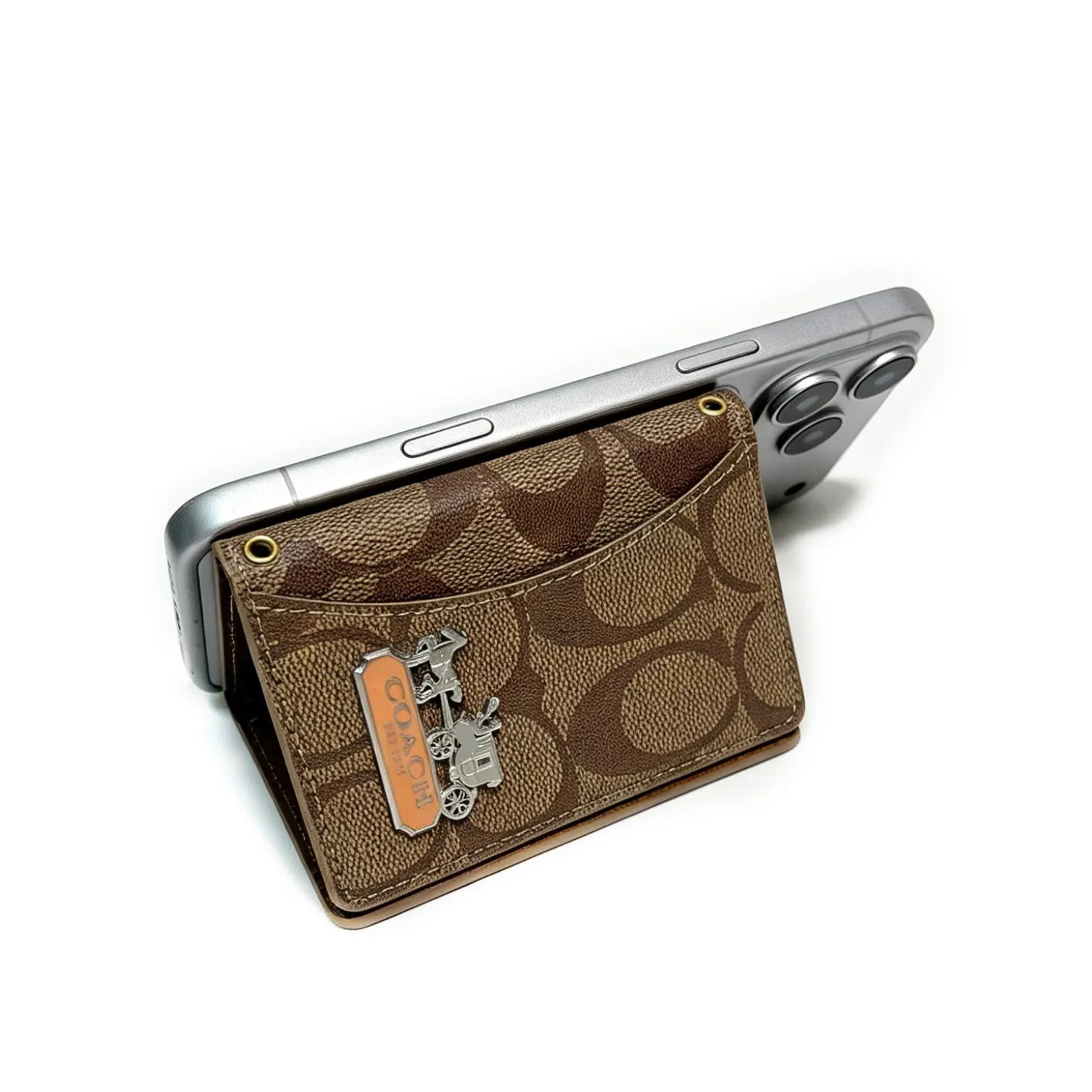 Coach LV Gucci Designer MagSafe Leather Wallet Attachment for iPhone Samsung Phone