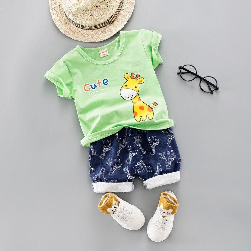 Cartoon Boys Girls Clothes Summer 2021 Short-sleeved T-shirt with Shorts Set Cotton Two-piece Suits Toddler Girl Clothes