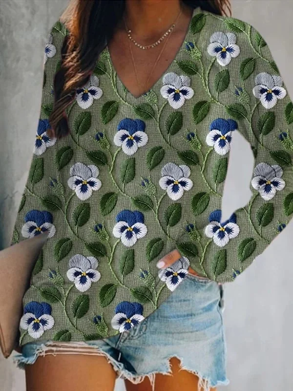 Women's Floral Graphic Print V-Neck T-Shirt