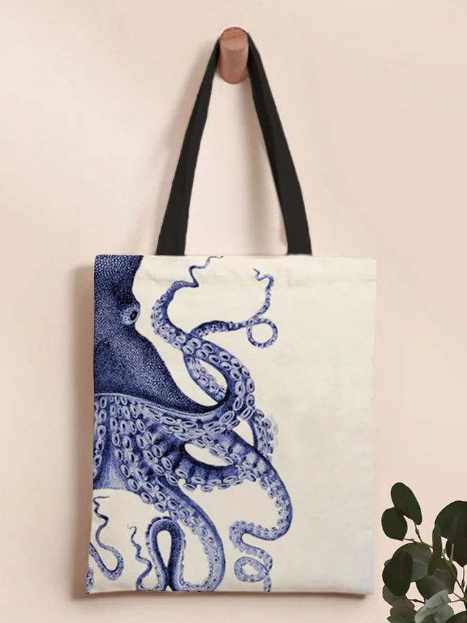 Retro Japanese Octopus Art Print Canvas Shoulder Crossbody Bag