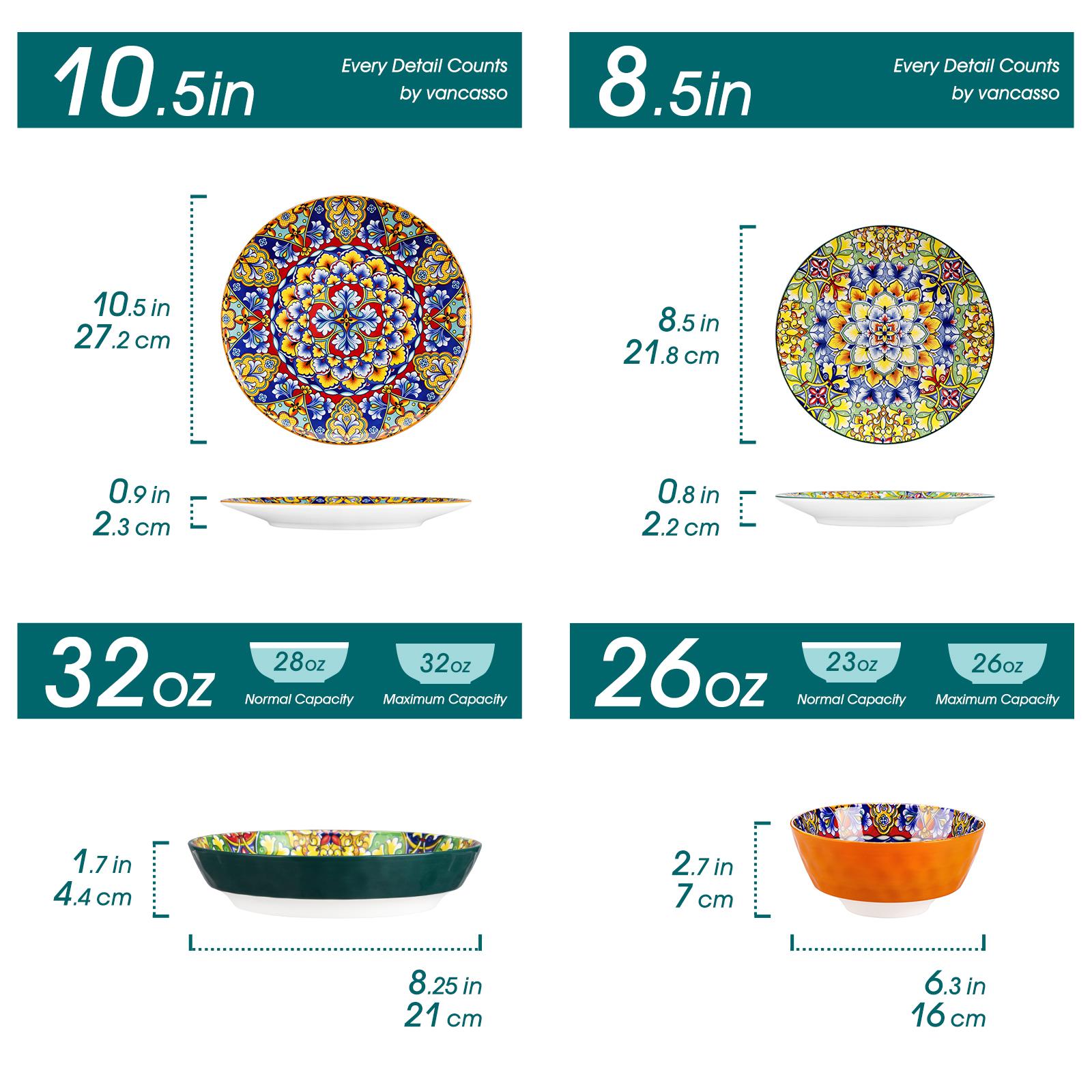 vancasso 12/16/18/24 Pieces Dinnerware Sets, Plates and Bowls Set, Porcelain Dishes Set for 4/6, Microwave and Dishwasher Safe, Scratch Resistant, Bohemian Style Dining Ware Service for 6, Series SIMI vancasso 12/16/18/24 Pieces Dinnerware Sets, Plates and Bowls Set, Porcelain Dishes Set for 4/6, Microwave and Dishwasher Safe, Scratch Resistant, Bohemian Style Dining Ware Service for 6, Series SIMI