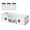 Wooden Pet Snack Storage Box with 3 Plastic Treat Jar Dog Food Storage Holder