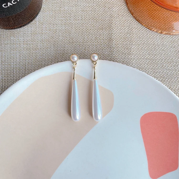 Wedding White Water Droplet Pearl Earrings  Flycurvy [product_label]