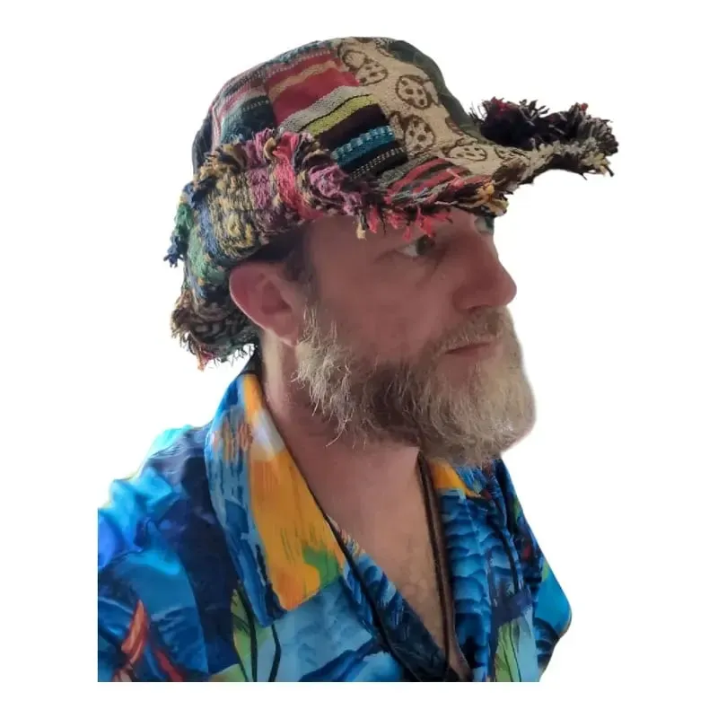 🍄Patchwork Multicolored Mushroom Hemp Hat with Hidden Pocket Fedorahats🎩