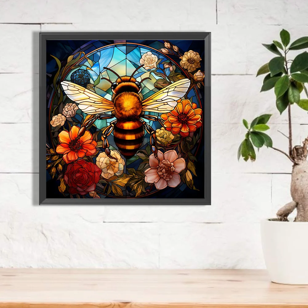 Diamond Painting - Full Round Drill - Stained Glass Flower Bee(Canvas|40*40cm)