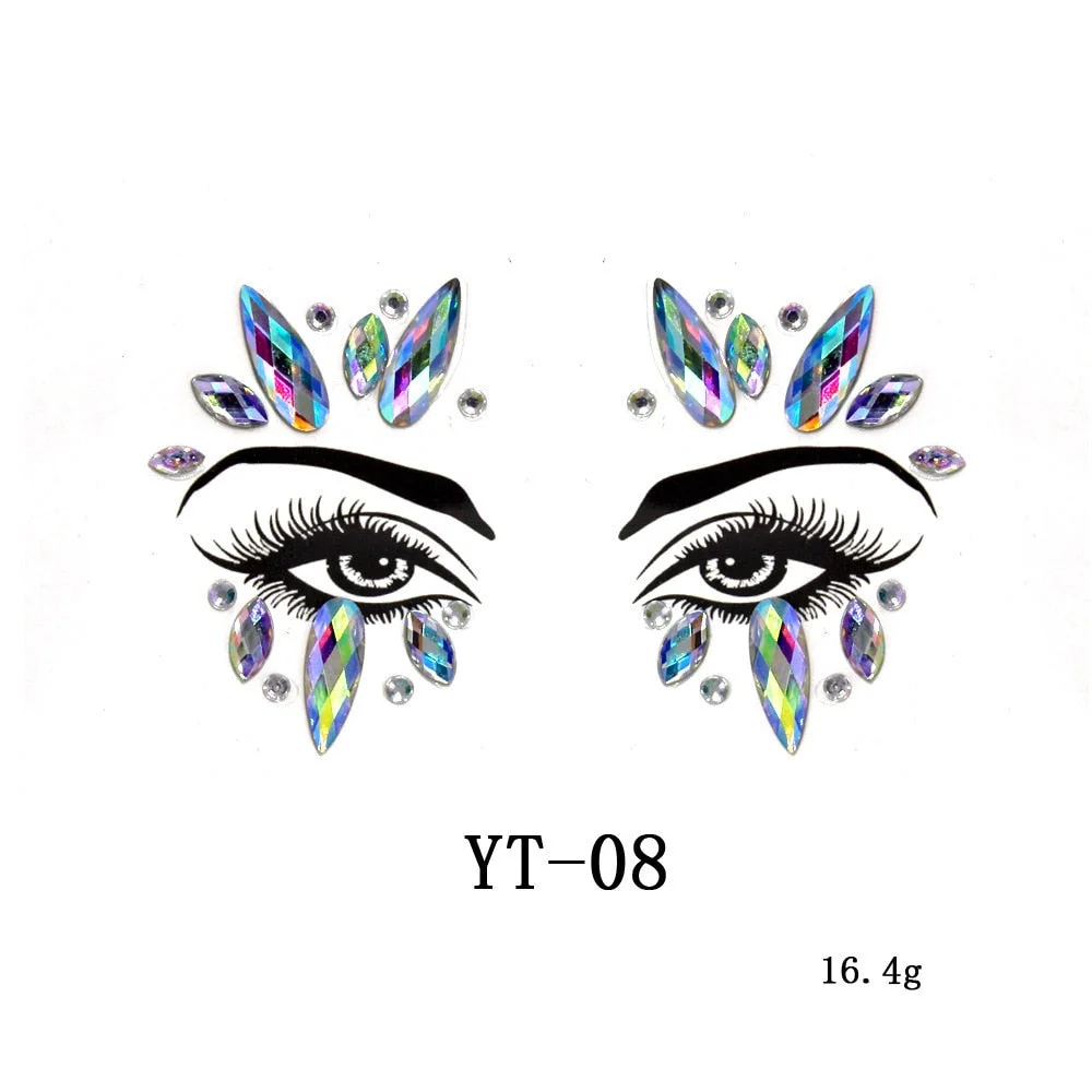 Sexy Style Rhinestone Acrylic Self-adhesive Jewelry Face Creative Tattoo Body Art Jewelry Masquerade Eyes Beauty Makeup Sticker