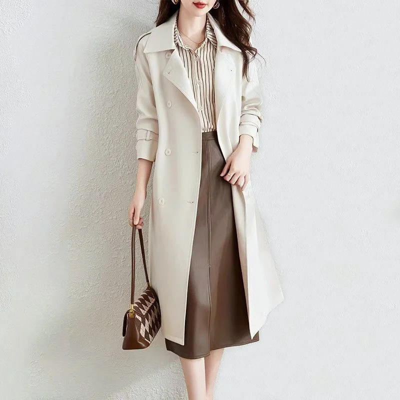 Toloer This Year Popular In The Long Style Versatile British Trench Coat Female Spring And Autumn Foreign Style Rice White Small Suit Coat-Outfit Ideas